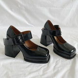 kamames New Gothic High-heeled Shoes Women Pumps Korean Version of The Wild Thick with Square Head Retro Mary Jane Women's Shoes