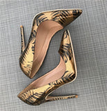 kamames Color Bronze Feather Leaf Printed Toe 12cm High-heeled Shoes 12 cm Sexy Night Club Wedding Party QP024 ROVICIYA
