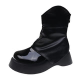 kamames Womens Round Toe Platform Knee Thigh Boots Chunky High Heel Wide Tube Pull On Shoes Retro Chelsea Western New 2023 Winter