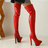 kamames Sexy Stiletto Women Over The Knee Boots Platform Super High Heel Thigh Boots PU Leather Pointed Toe Zipper Fall Winter Shoe