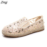 kamames New Lace Mesh Crystal Butterfly Loafers Women Luxury Pearl Moccasins Ladies Summer Walking Shoes Fashion Ballet Flats