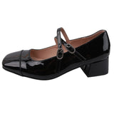 kamames kamames Vintage Silver Single Shoes Women's Thick Heel 2024 Spring Square Head Shallow Mouth Belt Buckle College Wind Mary Jane Shoes