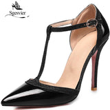 kamames SGESVIER Women Shoes Thin High Heels  Pumps Nude Red Shoes Sexy Pointed Toe T-strap Wedding Party Dress Shoes Size 31-47 OX187