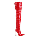 kamames Stiletto Boots Patent Leather Women Boots Autumn Winter Super High Heel Over The Knee Boots Zipper Thigh Boots Woman Shoes