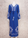 kamames Elegant Embroidered Kaftan Plus Size Belted Maxi Dress Tunic Summer Clothing For Women Beach Wear Tunic Long Dresses Q1364