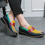 Color-Block Slip-On Low Top Oxfords - Fashionable Pointed Toe PU Leather Shoes with Rubber Sole for Women and Men