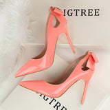 BIGTREE Shoes Patent Leather Women Heels Pointed Toe Woman Pumps Sexy High Heels 2022 Hot Bow-Knot Pumps Women Stiletto Ladies