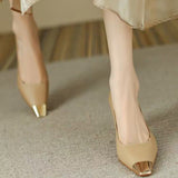 kamames kamames Shoes Korean Version Thick With Niche Design Metal Head Square Head Temperament Socialite Shallow High-Heeled Shoes Four Seasons Shoes