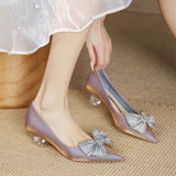 kamames kamames Design Sense Temperament Single Shoes Female Wedding Shoes Bride Shoes Thick Heel High Heels Bow Pointed French Small Heels
