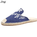 kamames hot selling true flat platform hemp rubber slipper casual floral Sapatilas Sapato women's canvas shoe flat sandal