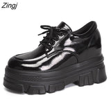kamames Autumn Women Platform Sneakers Chunky Ulzzang Fashion Ladies Casual Shoes Woman Leather Tenis Female White Black 6cm High