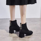 kamames kamames Autumn Winter New Frosted Thick Heel Skinny Ankle Boots Women's Shoes
