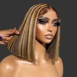 220%density Highlight Wig Human Hair Bob Wig Straight Lace Front Wig Remy Brazilian Short Bob Human Hair Wigs for Women T Lace Human Hair