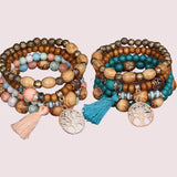 4-Piece Set of Exquisite Bohemian Life Tree Flow Hematopewood Beaded Bracelets - Multi-Layered, Stylish, and Meaningful Jewelry for Women - Perfect for Everyday Wear and Gift Giving