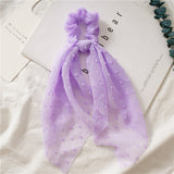 Korean Bow Long Ribbon Hair Scrunchie Chiffon Floral Print Sweet Elastic Hair Band Ponytail Hair Scarf Hair Tie Hair Accessories