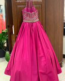 Little Miss Pageant Dress for Teens Junior Toddler  Beading AB Stones Crystal Long Girl Pageant Gown Formal Party Runway Red Carpet ritzee Fuchsia Taffeta Halter