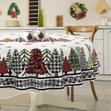 60x84 inches Festive Holiday Tablecloth - Vibrant Black and Red Plaid Rectangle Table Cover with Merry Christmas Border - Machine Woven, Washable, Stain-Resistant, Easy-Care, and Durable Polyester Fabric for Party, Picnic, and Dinner Decorations