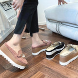 kamames ladies flip comfortable rubber platform shoes ladies casual round toe flat loafers flat autumn suede women's shoes