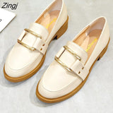 kamames And American Fashion Women's Shoes Retro Loafers Small Leather Shoes Metal Decoration Single Shoes2023