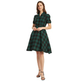 kamames Summer Green Plaid Hepburn Rockabilly Dress NO Belt England Style Office OL Chic 50s 60s Retro Vintage Casual Dresses