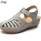 kamames Summer Leather Vintage Sandals Buckle Casual Sewing Women Shoes Female Ladies Platform Retro Sandalias Plus 35-44