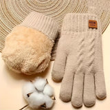 Simple Twist Knit Gloves Thickened Soft Velvet Lined Warm Touchscreen Gloves Autumn Winter Solid Color Coldproof Split Finger Gloves