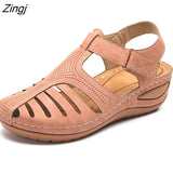 kamames Summer Leather Vintage Sandals Buckle Casual Sewing Women Shoes Female Ladies Platform Retro Sandalias Plus 35-44