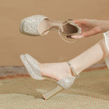 kamames kamames Thick Heel Waterproof Platform French High Heels With Hollow Not Tired Feet Breathable Wedding Shoes Bridesmaid Shoes Women's Shoes