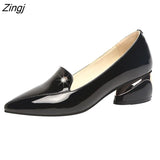 kamames Size 34-42 Ol Office Lady Shoes Black Patent Leather Dress Shoes Pointed Toe Boat Shoes Med Heels Pumps zapatos mujer