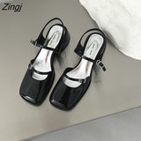 kamames Women's Red Sandals 2023 Summer Square Toe Shoes Women's Buckle Solid Color Newest Wedding Party High Heels Women's