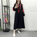 kamames kamames And Autumn New National Wind Heavy Industry Embroidery With Cotton And Linen Embroidered Skirt Loose A Word Lantern Long-Sleeved Dress