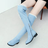 kamames Women's Gorgeous Blue Denim Over The Knee Boots Flat Heel Thigh Boots Zipper Autumn Winter Woman Shoes 2018 Size 34-43