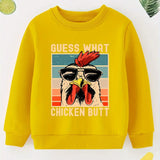 Rooster Print Boy's Round Neck Sweatshirt, Casual Long Sleeve Comfy Pullover Spring Fall Clothes