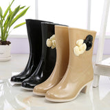 kamames Summer Fashionable Women's Rain Shoes Camellia Decoration Jelly High-Heeled Rain Boots Water Boots Rubber Shoes Women's Water Shoes
