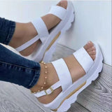 kamames Summer New Large Size Women's Shoes With Wide Noodles Buckle With British Style Thick Bottom Slope And Fish Mouth Sandals