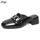 kamames New Shoes Women Heels Leather Sandals Summer Heel Pearl Sandals Heel Leather Femme High Heels Mary Jane Shoes