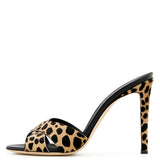 kamames Ladies High-Heeled Single Shoes Large Size Horse Hair Leopard Pattern Slippers Exposed Toe Dew Heel E-Commerce