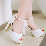 kamames SGESVIER Summer Thick Heels Women Sandals Ankle Strap Buckle Shoes Woman PeepToe Platform Wedding Party Shoes Size 31-43 OX363