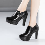 kamames Head, Thick Heels, Deep Mouth Single Shoes Women 2023 Autumn And Winter Thick-Soled Waterproof Platform Plush Thickened Models Catwalk High Heels Women