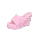 kamames Slope Heel Thick Low Slippers 2023 New Multicolor Casual Short Plush Women With Fashionable Woolen Shoes