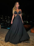 kamames Fashion Bandage Halther Long Dress For Women Sexy Hollow Out Black Dresses Slim Bikini Outwear Party Club Vestido Feminino