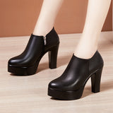 kamames Single Shoes Women's Thick Heels 2023 Autumn And Winter New Style High-Heeled Shoes English Style Velvet Large-Size Leather Shoes