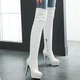 kamames Over The Knee Boots Women's Winter Boots 13CM High Heels Long Boots Round Zipper Shoes Woman Black White