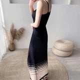 kamames Knitted Camis Dress Women Korean Fashion Slim Mesh A Line Long Dress Female Elegant Sleeveless Elastic Base Sundress New