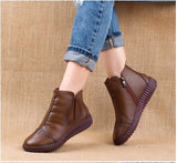 kamames 2023 Winter Genuine Leather Ankle Boots Handmade Lady Soft Flat Shoes Comfortable Casual Moccasins Side Zip Ankle Boots 703-0