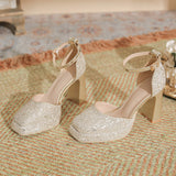 kamames kamames Thick Heel Waterproof Platform French High Heels With Hollow Not Tired Feet Breathable Wedding Shoes Bridesmaid Shoes Women's Shoes