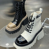 kamames Spring Leather Shoes Women's Dark Bear Ankle Boots Youth Girl Panda Booties Woman Heart Lace Up Low Heels Waterproof Boots