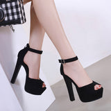 kamames kamames Summer New Super High-Heeled Shoes 14 Thick Heel Waterproof Platform A Word Buckle Hollow Suede Fish Mouth Female Cool