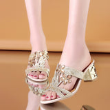 kamames kamames Female 2023 New Thick Heel Open Toe Women's Shoes Hollow Out Diamond Wear High Heel Cool Drag