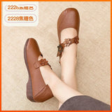 kamames kamames Round-Headed Single Shoes, Soft Leather, Retro Flowers, Mother's Shoes, Soft Leather, Shallow Mouth, Large Size Cover, Comfortable Grandma Shoes